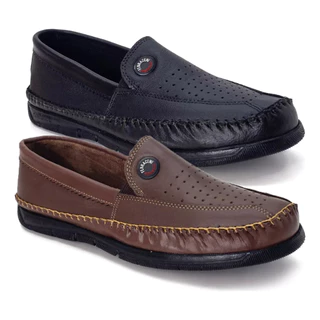 Kit 1 ou 2 Pares Sapatilha Mocassim Slip Masculino Couro Legítimo Confortável Promoção