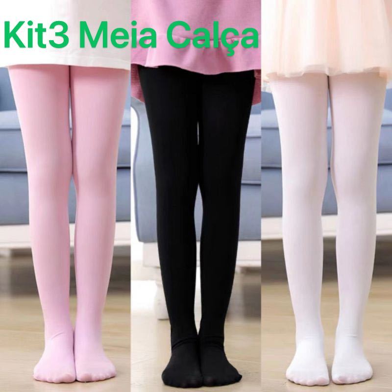 KIT Meia Calça Grossa Lisa Bebê Infantil Juvenil Fio 80 Meia Para O ...