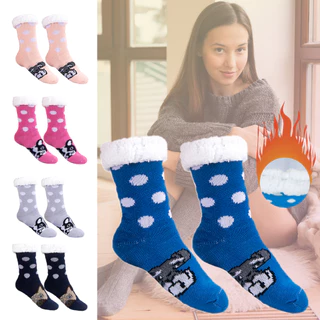 💗【Edição Especial de Natal】Meias De Casa Feminina Menina Quentes Térmicas Grossas Antiderrapante Com Forro Macio KW3349C em Oferta na Shopee