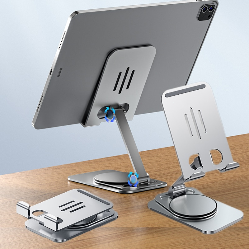 Suporte Alumínio de Mesa Base Rotatória Ajustável 360º Para Smartphones e Tablets