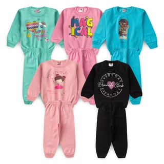 Kit 4 Peças De Roupas Inverno Conjunto Moletom Menina Infantil Feminino Calça Blusa Com Punho e Barra Frio Tamanho 1 2 3 4 6 8