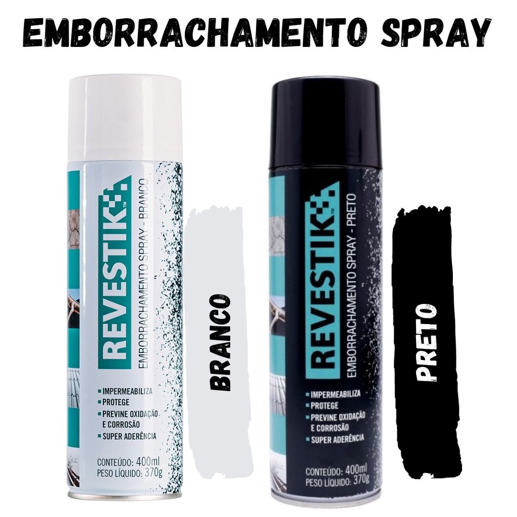 Revestik Emborrachamento Spray PRETO ou BRANCO 400 ml (impermeabiliza, veda e emborracha)