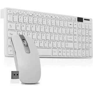 Kit Teclado e Mouse Sem Fio Usb Wireless 2.4ghz Multimídia Abnt2 Pc Notebook Mac/Usb Ótimo Para Home Office Computador Pc Notebook PRETO/BRANCO