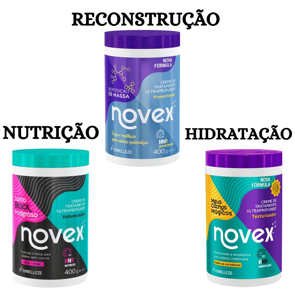 Cronograma Capilar Novex Santo Black Poderoso Reposição de Massa Meus ...