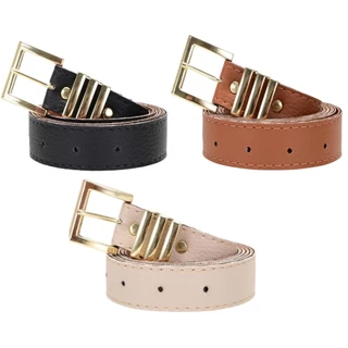 Kit 3 Cintos Feminino Couro Sintético Plus Size 1,40 Dourado Cinto Fino Metal Reforçado Elegância