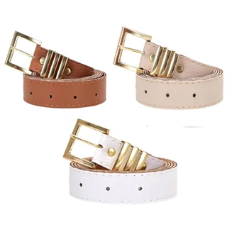 Kit 3 Cinto Femininos Fivela Dourada Metal Moda Blogueira Fino