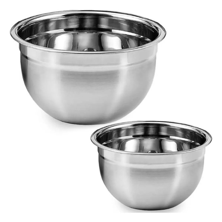 Kit 2 Tigela Bowl Aço Inox 22 e 18 cm Fundo Multiuso Profissional Cozinha Completa Chef Gourmet