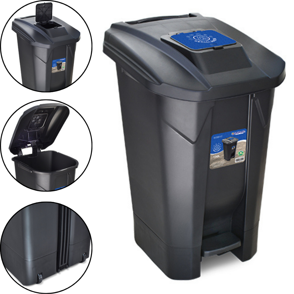 Lixeira Preta 60 Litros Coleta Grande Tampa Click Cozinha