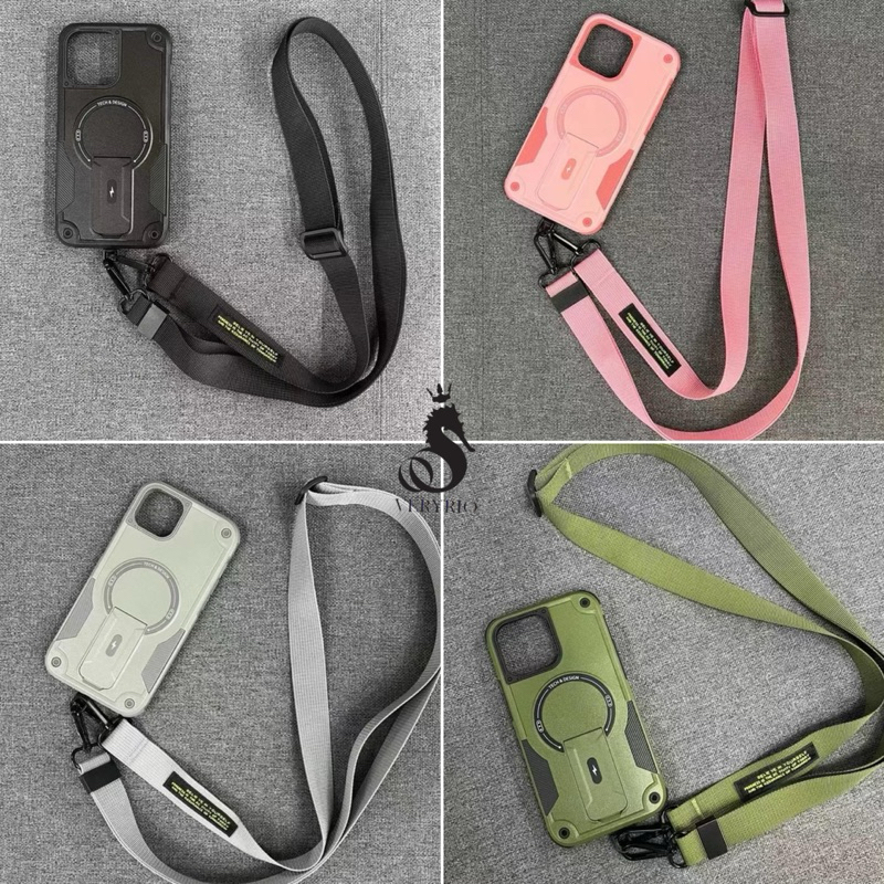 Capa Capinha Anti Impacto com Suporte MagSafe e Cordão Para iPhone 14