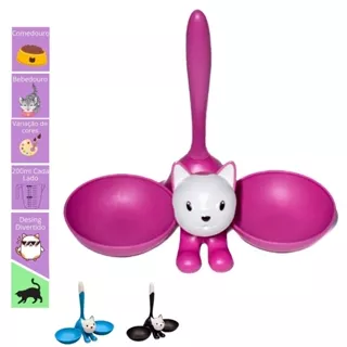Kit Comedouro Bebedouro Gatos Pequeno Plástico Moderno Gatito