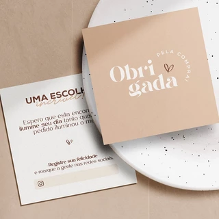 Cartão de agradecimento Folheto 300g Obrigada pela compra clientes nude