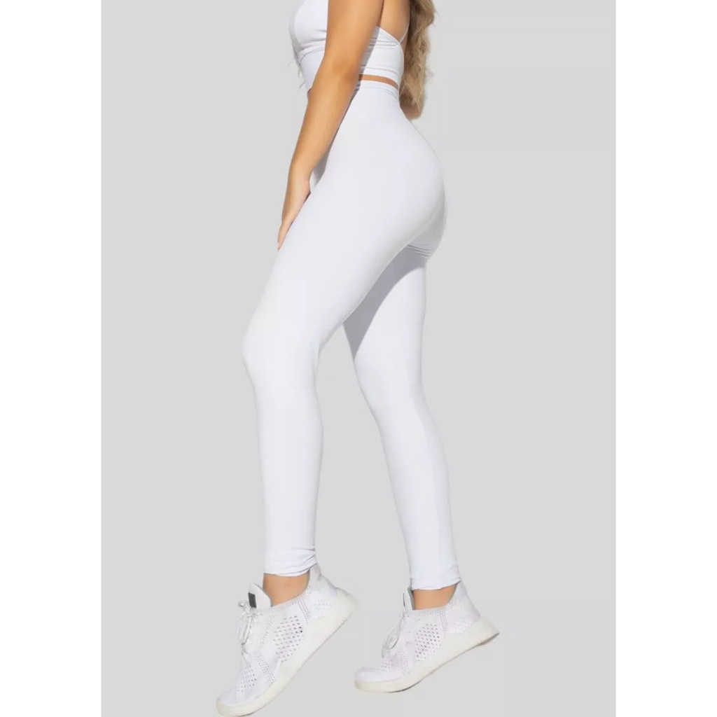 Calça Legging Flanelada Branca Termica Grossa Cintura Alta