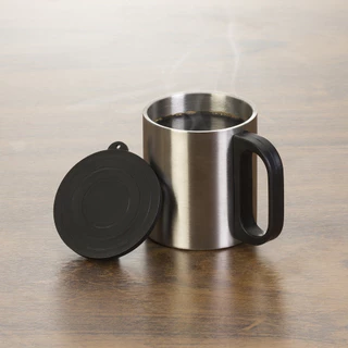 Caneca de Café 180ml em Inox com Cabo e Tampa de Plástico Resistente - Não Térmica