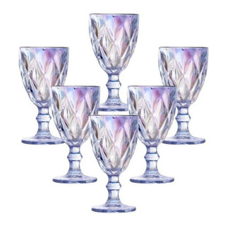 Jogo de 6 Taças de Vidro Diamond Transparente Ambar Furta Cor Verde Azul Fume Bico De Jaca 330ml — foto 2 — Achou Levou Brasil
