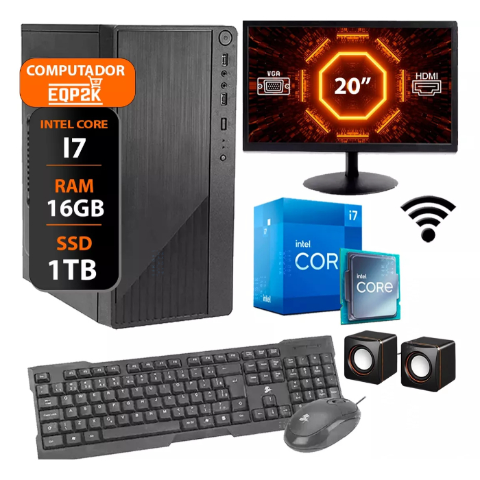 Computador Intel I7 16gb Ssd 1tb Completo Monitor 20