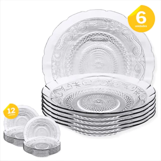 Conjunto de Pratos Fundos Em Vidro Decorado Moon 22cm