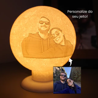 Luminária Lua Cheia Com Foto E Frase Personalizada 12cm