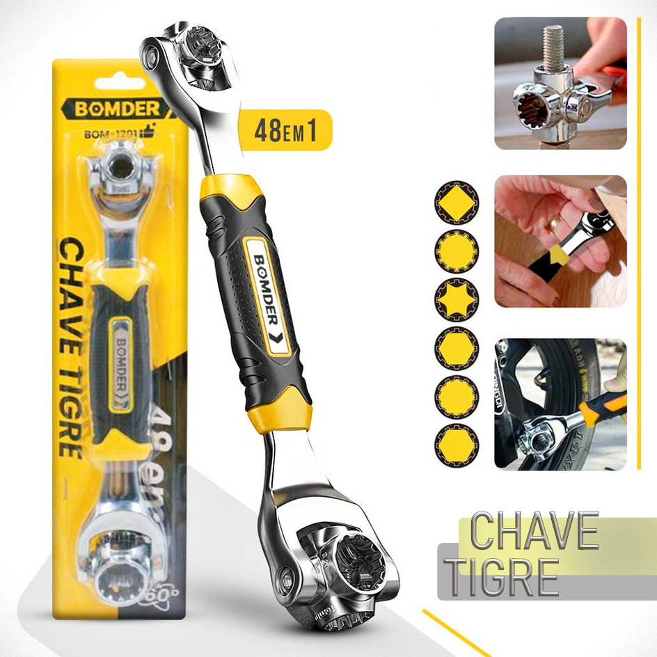 Chave Tigre Soquete Boca 8-19mm Gira 360° Universal 48 em1 Multifuncional Profissional