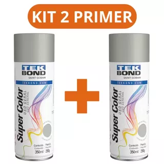 Kit 2 Tinta Spray Primer Fundo Preparador Uso Geral 350ml Tekbond Secagem Rapida Metal Madeira MDF