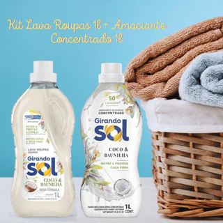 Kit sabão lava roupas 1L + amaciante concentrado 1L coco com baunilha Girando Sol