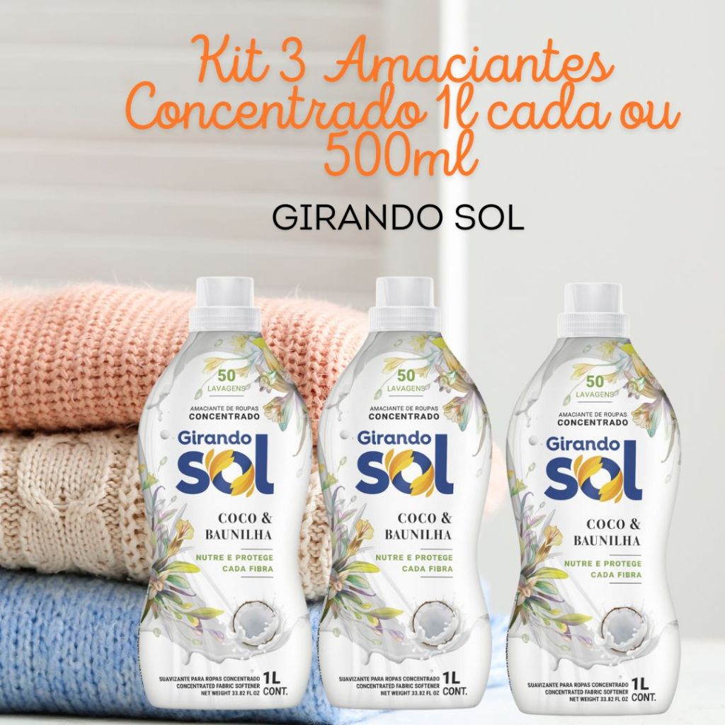 Kit amaciante concentrado girando sol coco e baunilha 1L ou 500ml ...
