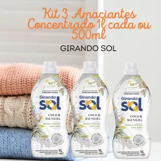 Kit amaciante concentrado girando sol coco e baunilha 1L ou 500ml lançamento
