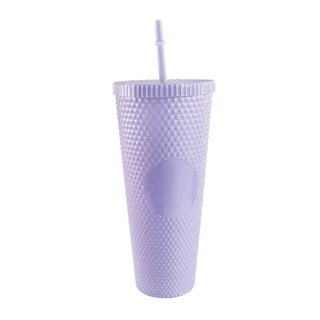 Copo com Canudo Roxo Rosa Pink 1 Litro Colorido Infantil Menina Feminino Resistente Moderno Grande Fácil Limpeza Cinema Bebida Refrigerante Suco