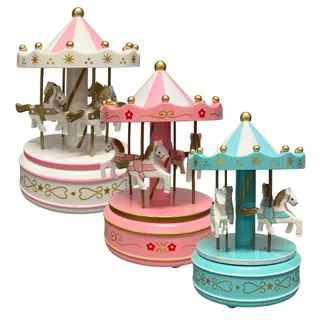 Caixa de Música Carrossel Musical Decoração Quarto Bebê Cavalinhos a Corda