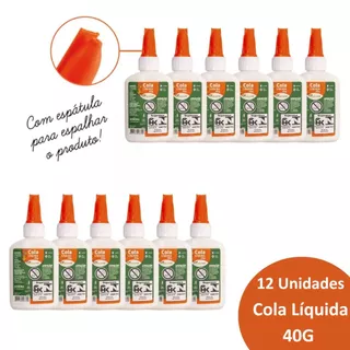 kit 12 Cola branca Líquida 40G lavável com tampa espátula Leo&Leo material escolar trabalho