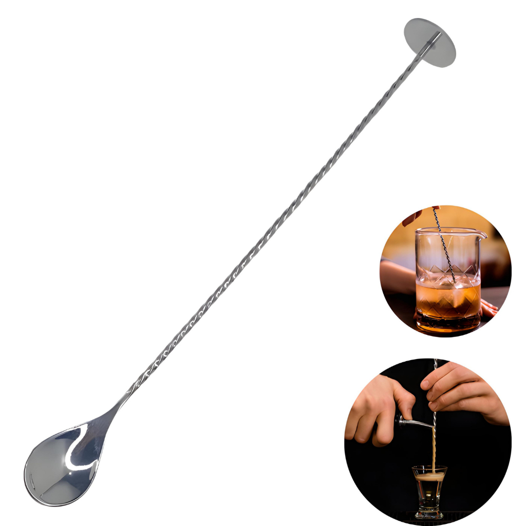 Colher Bailarina de Disco e Cabo Em Espiral para Coquetel Montado Macerador de Açúcar e Frutas 29cm