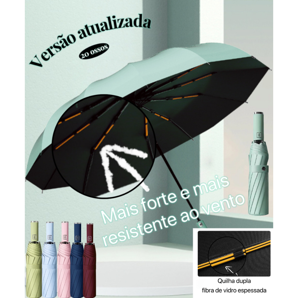Guarda-Chuva Automático - Dupla Vareta Reforçada, Resistente ao Vento e ...
