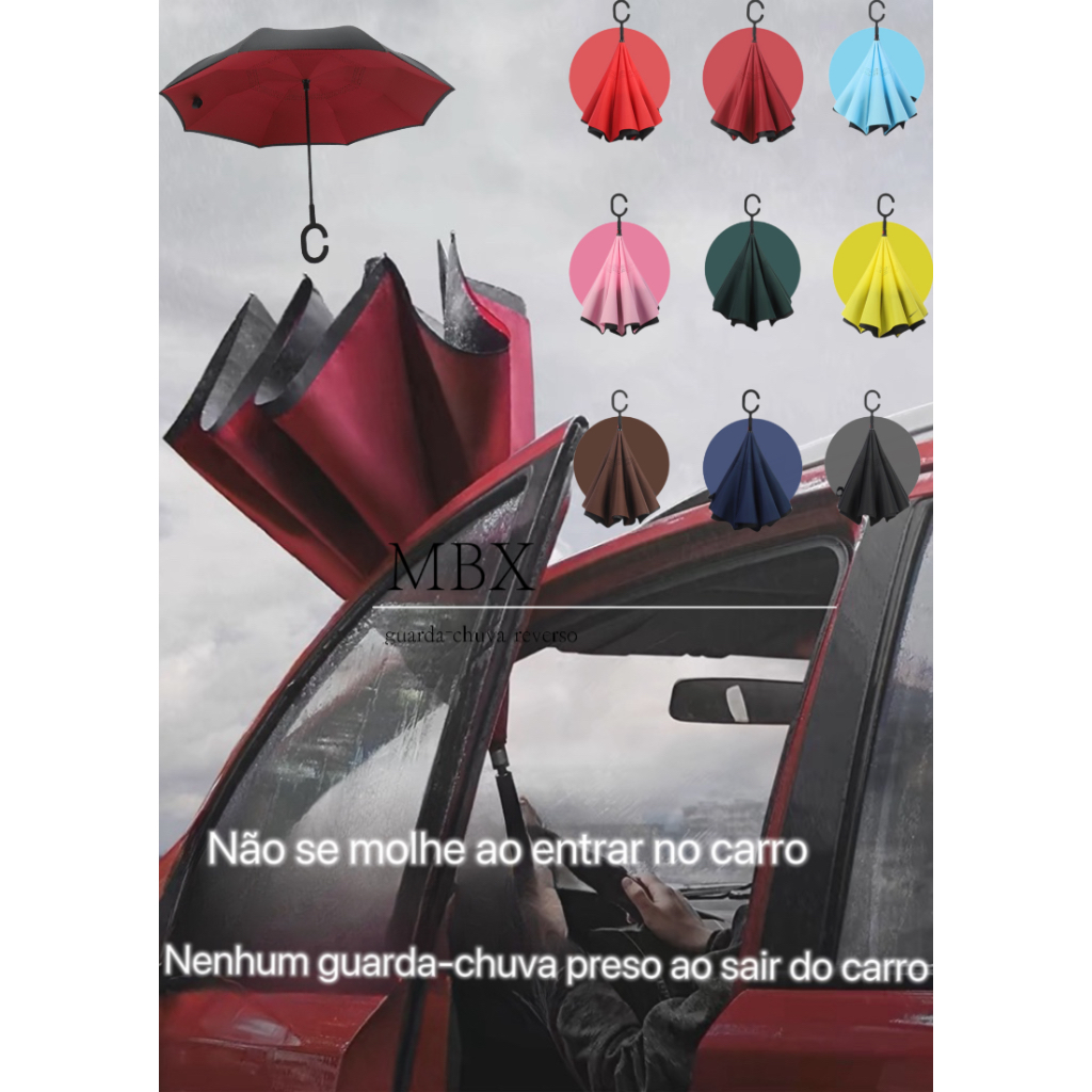 Guarda Chuva Invertido Grande Corta Vento Resistente Reforçado Tecido Duplo Para Carros