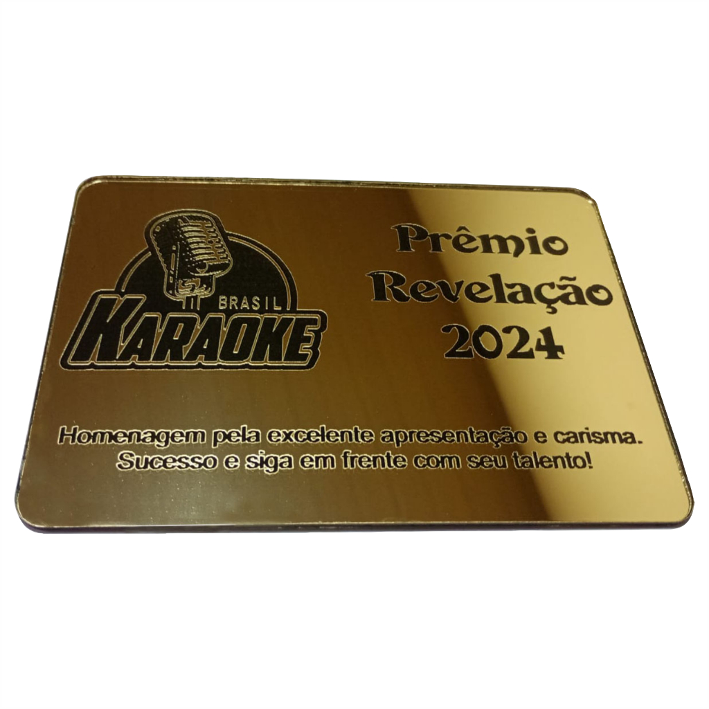 Placa de Homenagem Dourada Gravada a Laser 8,7cm X 12,5cm