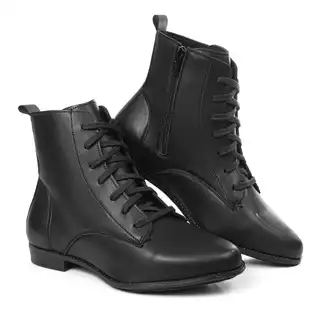Bota Feminina Preta Botinha Confortavel Coturno Salto Baixo Cano Curto