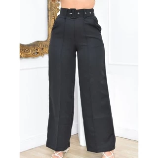 Calça Pantalona Linho Feminina com Cinto Social Elegante Cintura Alta Varias Cores Moda Feminina Casual Fashion