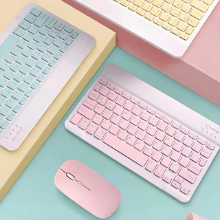 Kit 3 Teclado Sem Fio Bluetooth e Mouse Sem Fio De 10 Polegadas, Leve Colorido