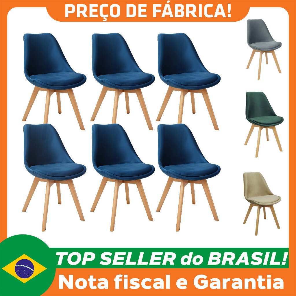 Cadeiras Charles Eames Leda Veludo Luisa Saarinen Estofada Base Madeira