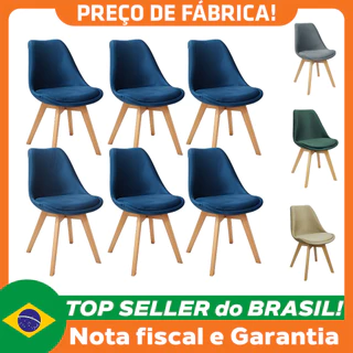 Cadeiras Charles Eames Leda Veludo Luisa Saarinen Estofada Base Madeira