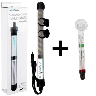 Termostato Aquecedor 200w com Termometro para aquarios até 200 Litros Linha Aquatank Hobby