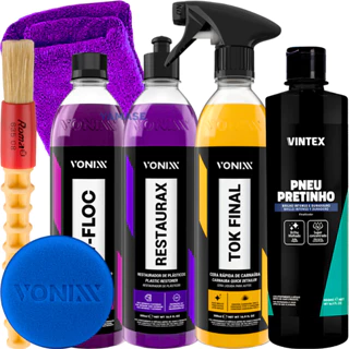Kit Shampoo V-Floc Cera Tok Final Pneu Pretinho Restaurax Vonixx