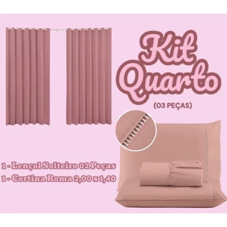 Kit Quarto 03 Peças 1 Lençol Solteiro 02 Peças Ponto Palito 1 Cortina Roma 200x140 com Ilhós Decoração - Azul Claro
