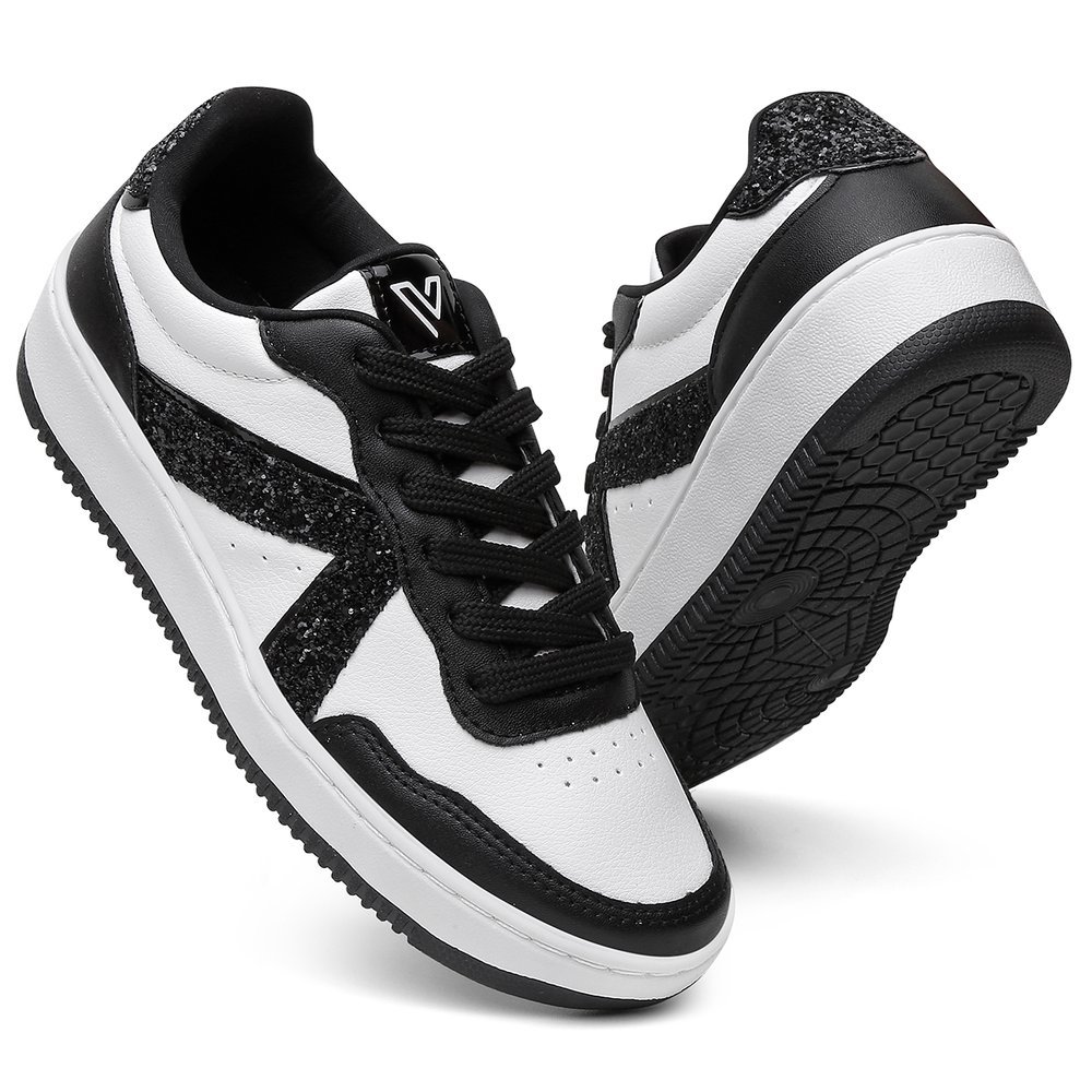 Tênis Feminino Vittal Eloá Branco Detalhes Brilho Preto