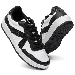 Tênis Feminino Vittal Eloá Branco Detalhes Brilho Preto