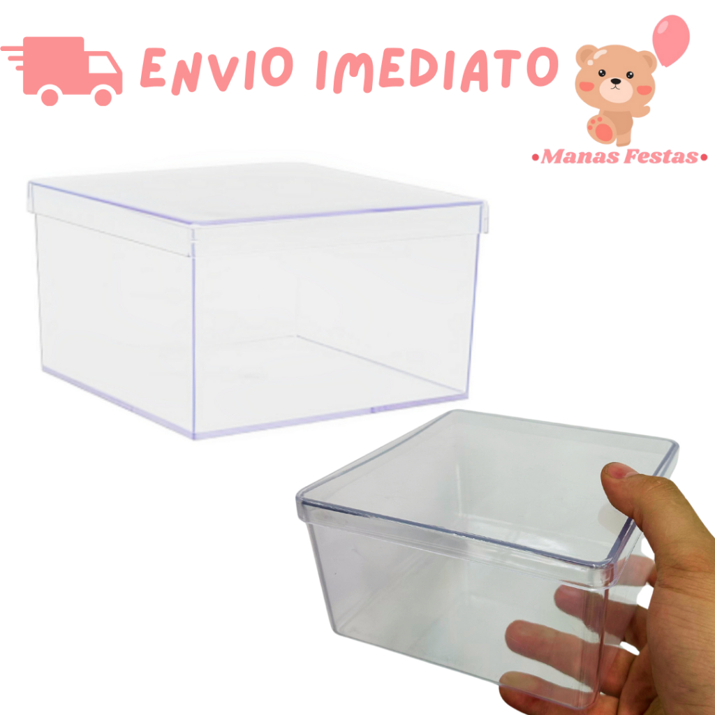 Caixa Acrílica Multiuso Transparente Quadrada 15cmx15cm - CakeBox
