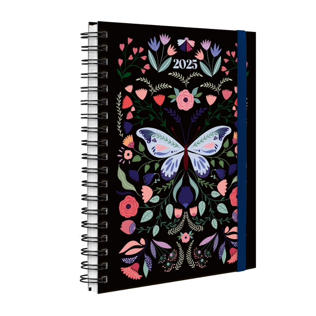 Agenda Planner Semanal Plus 2025 Capa Dura Butterfly Preto Azul
