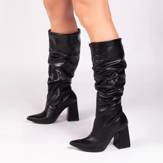 Bota Feminina Franzida Salto Grosso Cano Alto Outono Inverno Original Torricella
