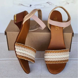 Sandália Feminino Salto Bloco Adulto Feminina Detalhe Elastico Confortavel Macio Verão