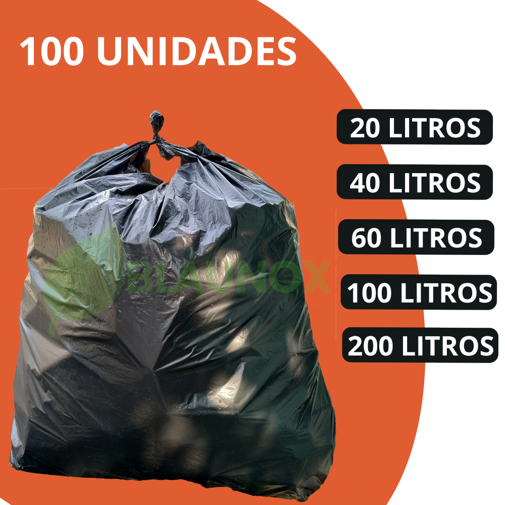 Saco de lixo 100 Litros/200 Litros/ 60 Litros/ 40 Litros / 20 Litros pacote com 100 unidades