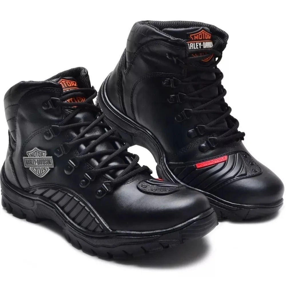 Bota Coturno Motoqueiro Harley em Couro Palmilha em Gel