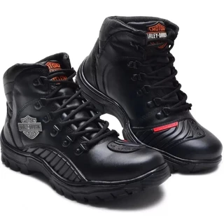 Bota Coturno Motoqueiro Harley em Couro Palmilha em Gel